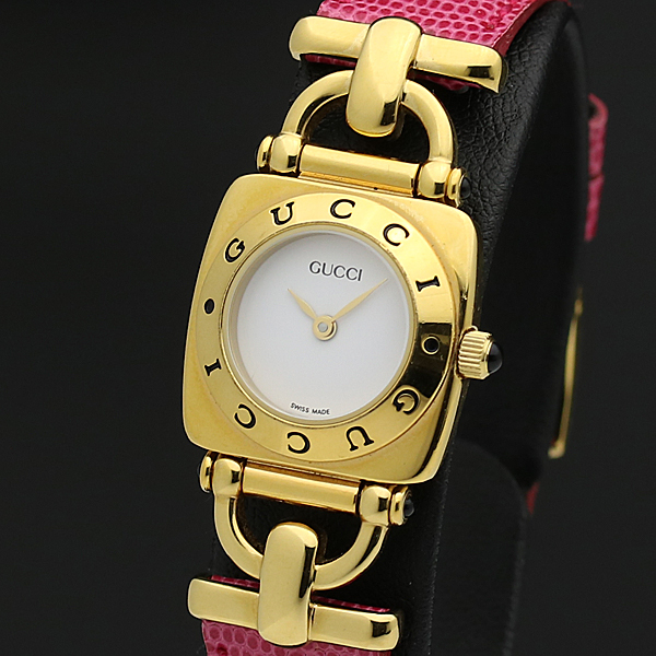 1円☆稼働◎良品【GUCCI/グッチ】6300L 純正尾錠/ベルト/ピンク 白文字