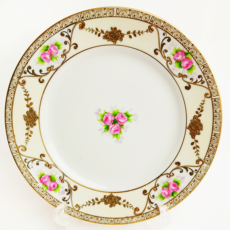 オールドノリタケ - Noritake 薔薇 金盛 薔薇文 カップ&amp;ソーサートリオ 金盛薔薇絵図 ケーキ皿公式 オールドノリタケ・金彩手彩色薔薇連鎖状紋 キャビネットトリオ アザラシ ] [ 敬誠アート 陶磁器に描かれる優美なバラ「オールドノリタケとバラ模様
