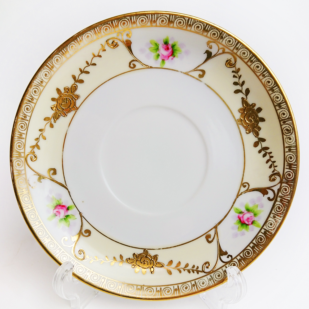 オールドノリタケ - Noritake 薔薇 金盛 薔薇文 カップ&amp;ソーサートリオ 金盛薔薇絵図 ケーキ皿公式 オールドノリタケ・金彩手彩色薔薇連鎖状紋 キャビネットトリオ アザラシ ] [ 敬誠アート 陶磁器に描かれる優美なバラ「オールドノリタケとバラ模様