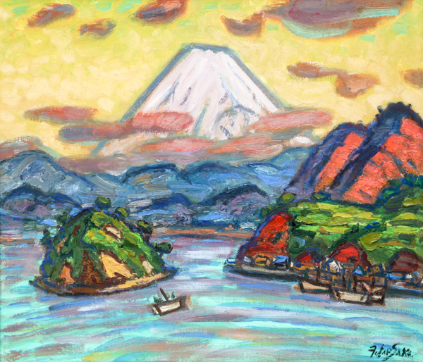作者不明 「富士山」 肉筆 直筆サイン 油彩 F10 風景画 額装 田崎広助？ 模写？#26251