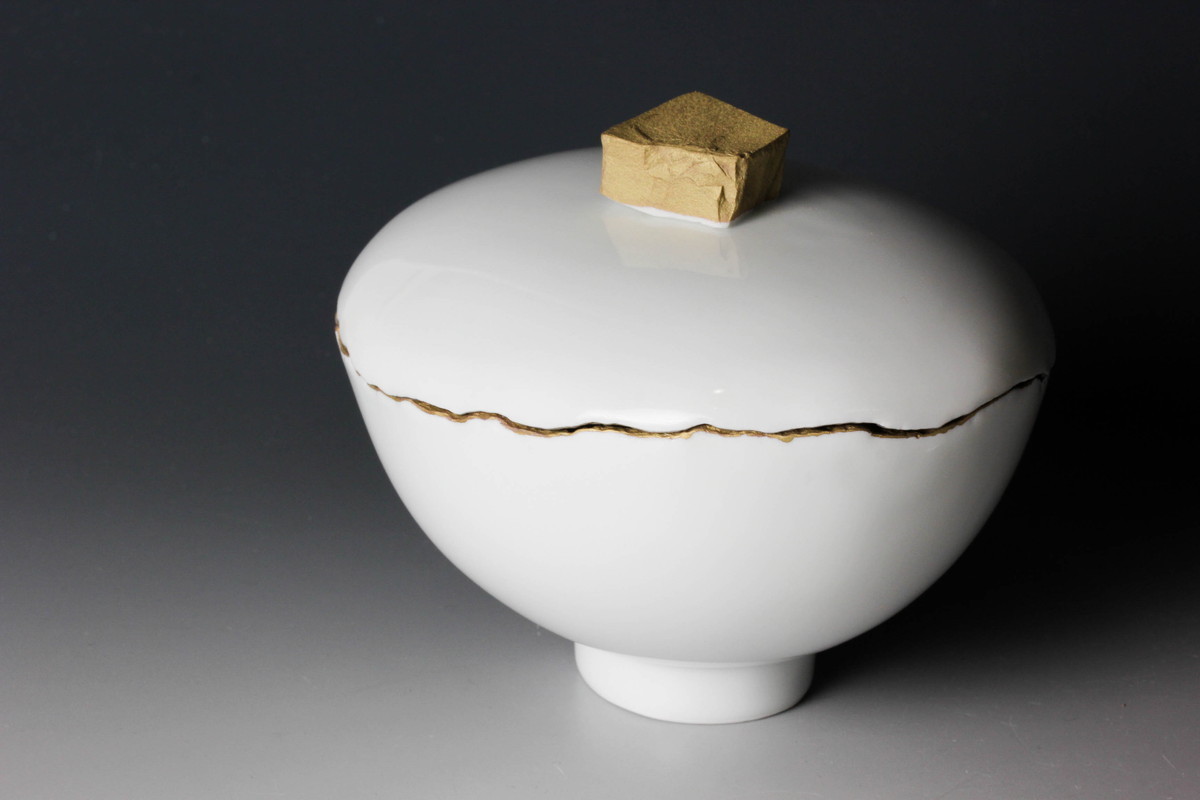 大久保窯 茶道具 村上世一 初期作品 共箱 世一造 村上 : 白青釉 平茶碗