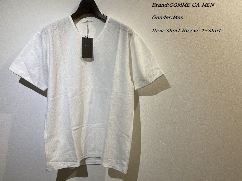 新品 COMME CA MEN コムサメン ジャガード織り半袖Tシャツ 01ホワイト Lサイズ 42TJ02 定価8.800円