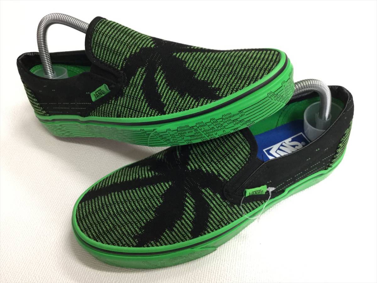 レア!! VANS SLIPON 黒x緑 OFF THE WALL 総柄 パームツリー US8 (26cm 
