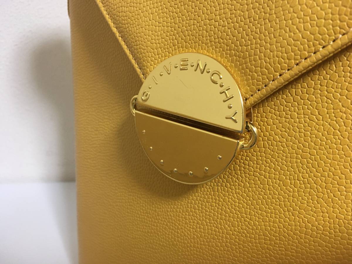 GIVENCHY ジバンシィ レザー ショルダー バッグ イエロー 黄色 ロゴ 