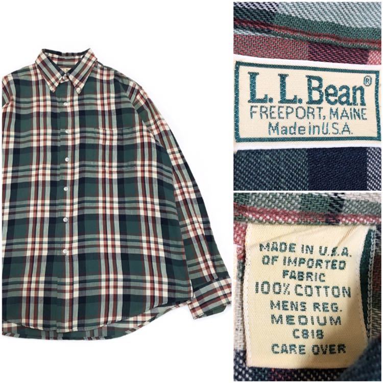 送料無料，安い USA製70&rsquo;s L.L.Bean エルエルビーン 刺繍タグ ヴィンテージ ライトネル シャツ グリーン チェック コットン100％ M 長袖 筆記体 BIGMAC(男性用)｜売買されたオークション情報、yahooの商品情報を 男性用