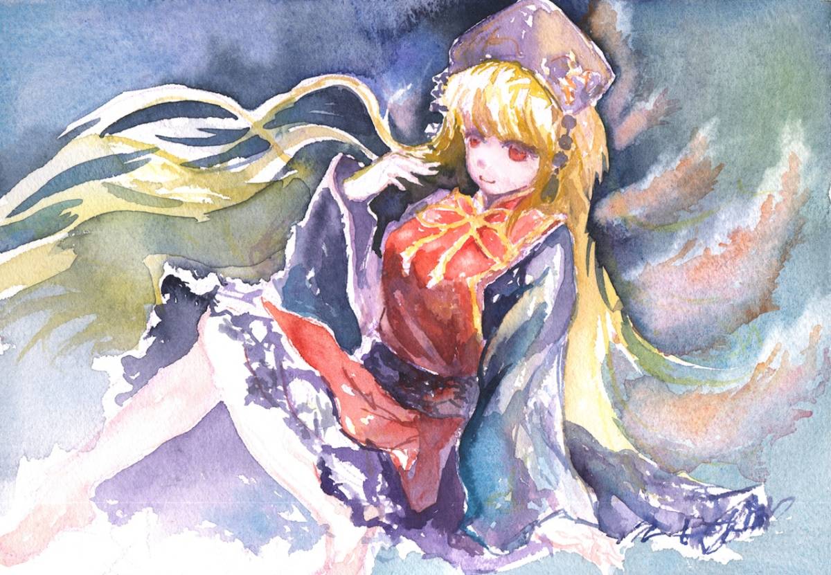 空様お取り置き。11月1日まで。手描きイラスト オリジナル ミニ色紙 狐の懐 手描きイラスト 325オリジナルアナログ原画色紙「鳥居 狐巫女 - 同人