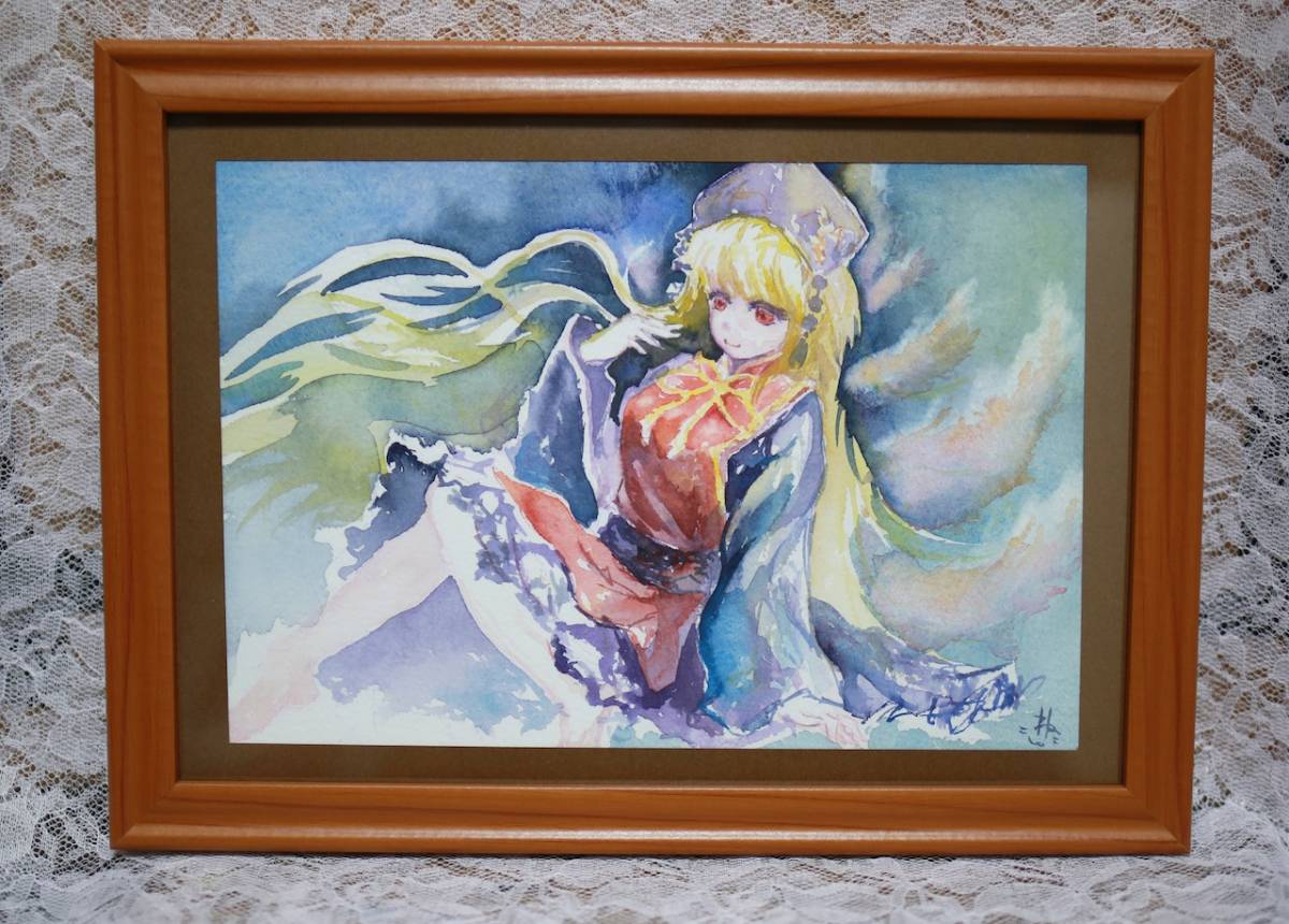 手描きイラスト 325オリジナルアナログ原画色紙「鳥居 狐巫女 - 同人