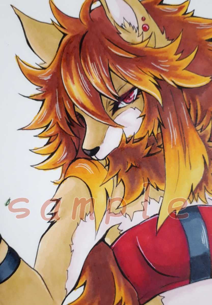 ☆オリジナル 手描きイラスト メスケモ 獣人 ラフ付き コピック A5