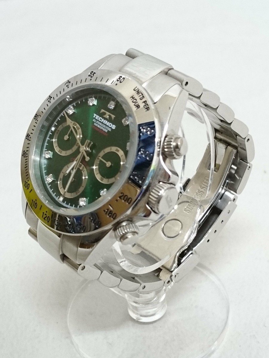TECHNOS◇T4102/クォーツ腕時計/アナログ/ステンレス/GRN TECHNOS