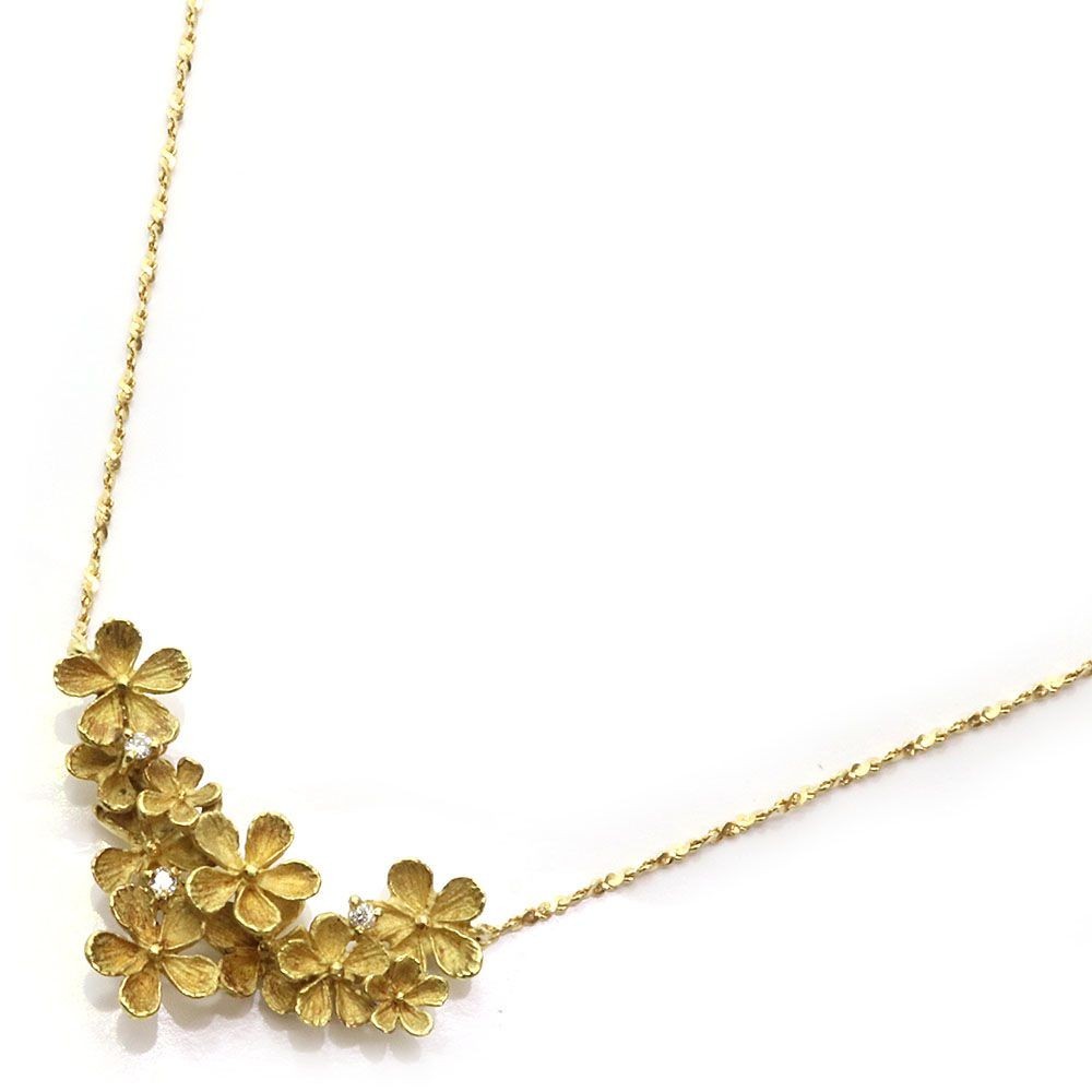 ダイヤモンド ネックレス フラワーモチーフ 0.03ct K18 YG 中古 ペンダント チョーカー Diamond
