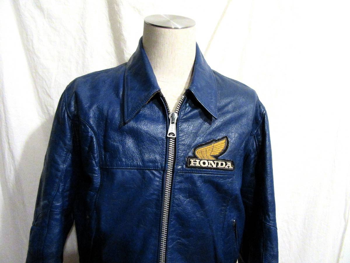 英国製HONDA ビンテージUKライダース 襟付きシングル 42 身幅54cm 36～38位 青ジャン ブルーレザー TT LEATHERS モトクロス レディースにも 本革 2026年最新Yahoo!オークション 60s REED レザー ライダース