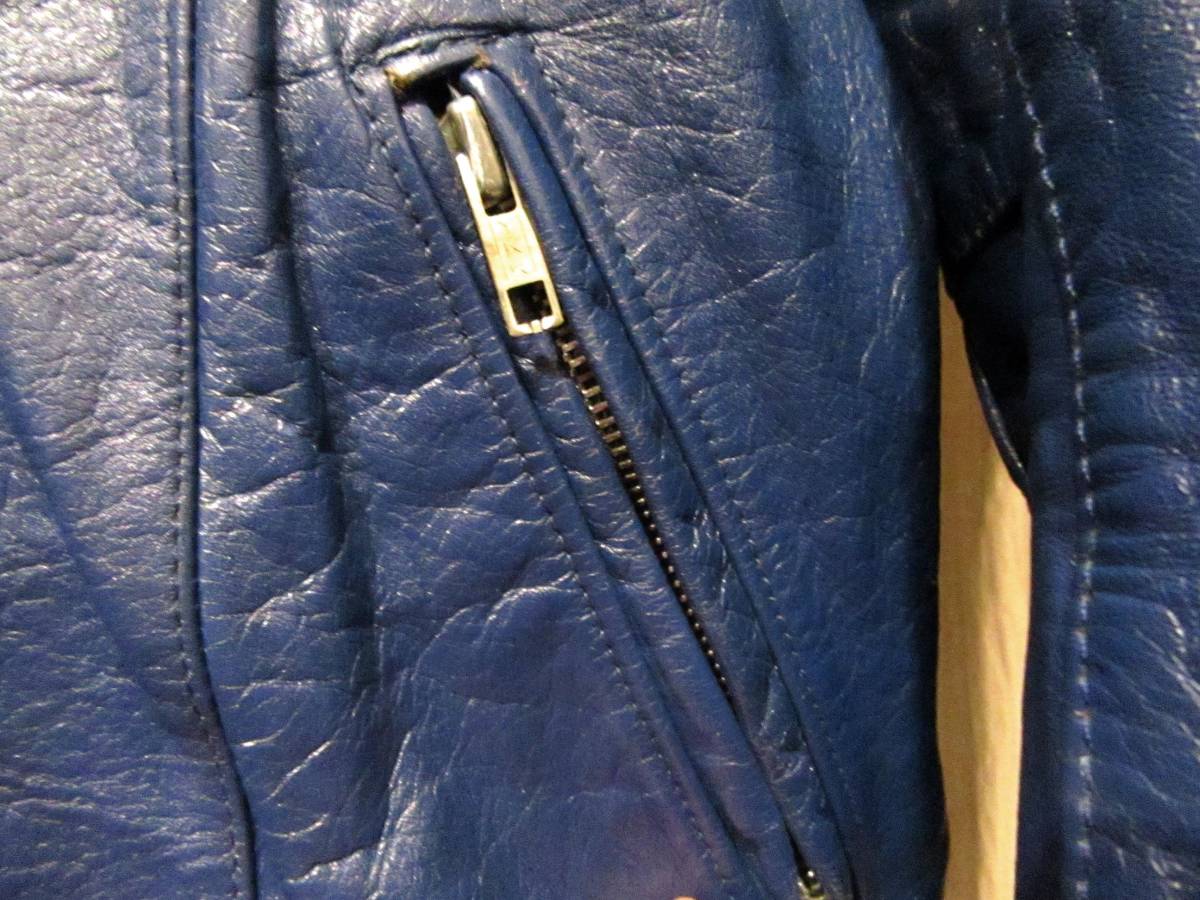 英国製HONDA ビンテージUKライダース 襟付きシングル 42 身幅54cm 36～38位 青ジャン ブルーレザー TT LEATHERS モトクロス レディースにも 本革 2026年最新Yahoo!オークション 60s REED レザー ライダース