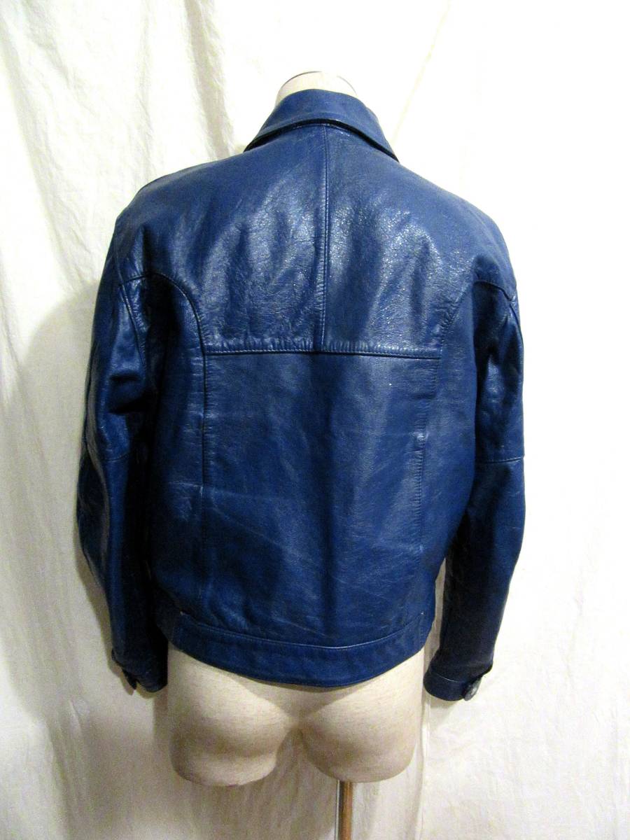 英国製HONDA ビンテージUKライダース 襟付きシングル 42 身幅54cm 36～38位 青ジャン ブルーレザー TT LEATHERS モトクロス レディースにも 本革 2026年最新Yahoo!オークション 60s REED レザー ライダース