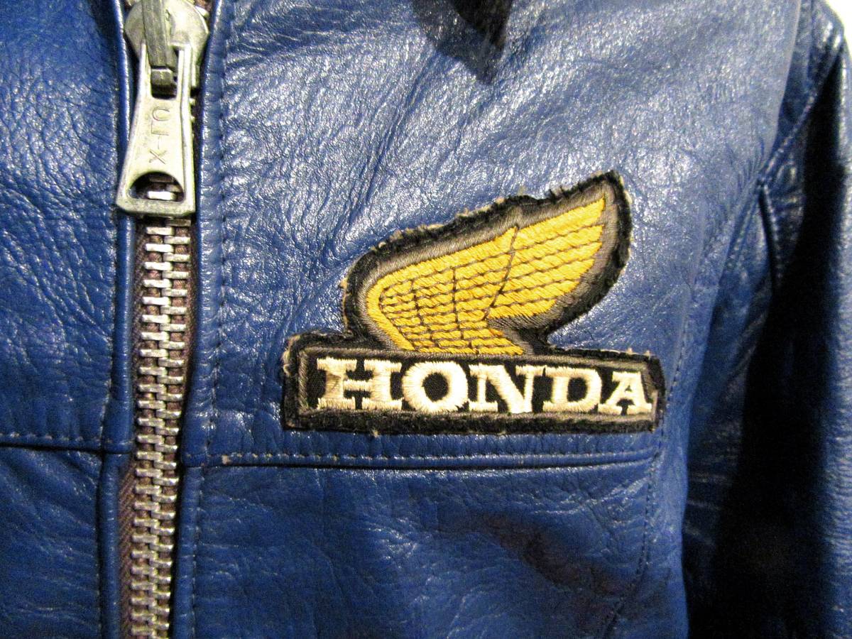 英国製HONDA ビンテージUKライダース 襟付きシングル 42 身幅54cm 36～38位 青ジャン ブルーレザー TT LEATHERS モトクロス レディースにも 本革 2026年最新Yahoo!オークション 60s REED レザー ライダース