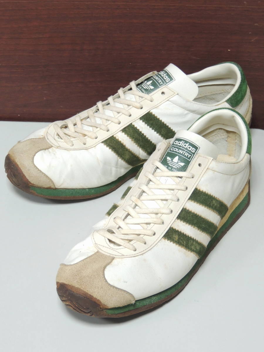 ◆ 初期 70S フランス製 ADIDAS アディダス COUNTRY カントリー 白 ホワイト 緑 グリーン 29CM 11 ビンテージ オールド
