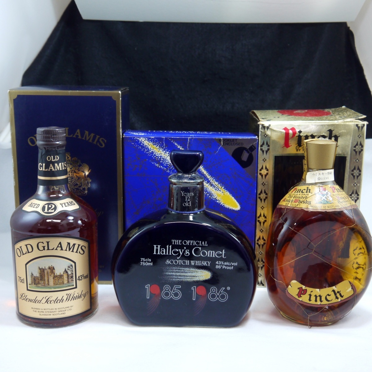2025，人気 未開栓 スコッチ ウイスキー 3本 ①HALLEY'S COMET ハレー彗星 12年 750ml ②OLD GLAMIS オールドグラミス 12年 ③Pinch ピンチ 760ml 箱付(セット、詰め合わせ)｜売買されたオークション情報、yahooの商 セット、詰め合わせ