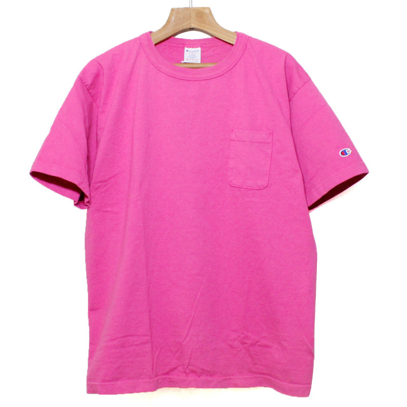 新品 Champion チャンピオン T1011 USA製 ヘビーウェイト ポケットTシャツ 無地 ディープピンク L