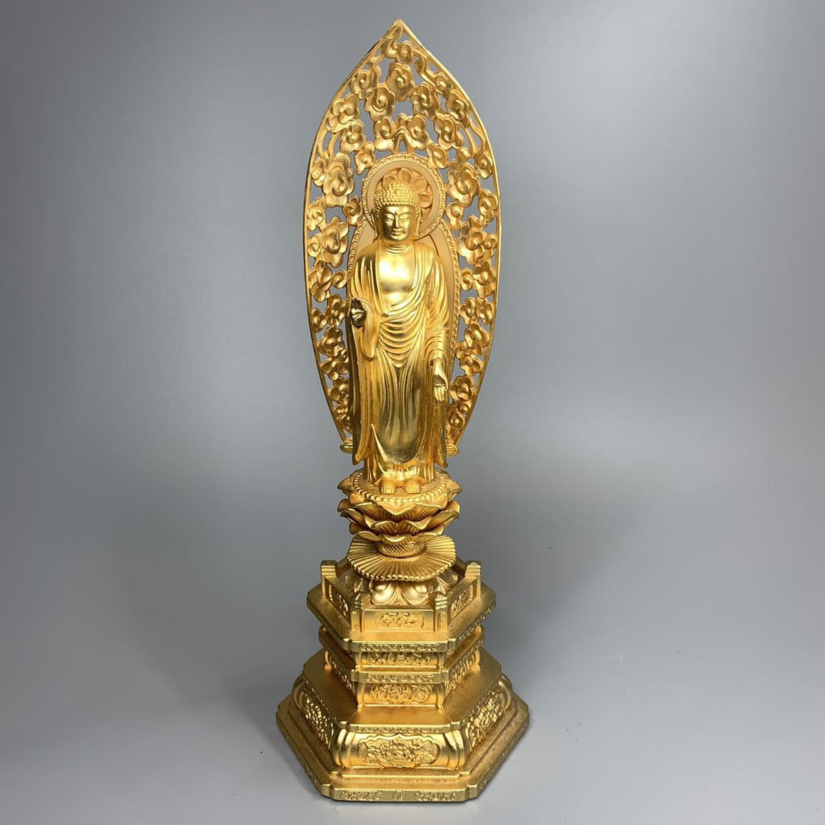 江戸時代後期 木彫 阿弥陀如来立像 仏像 舟形光背 古仏 仏教美術◎ 古美術庵々 仏像 阿弥陀如来 阿弥陀仏 阿弥陀如来立像 古仏 仏教美術 木彫 本尊