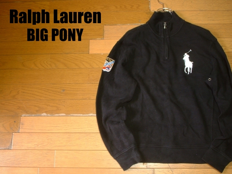 Ralph LaurenビッグポニースウェットMブラック黒ハーフジップ正規 Ralph LaurenビッグポニースウェットMブラック黒ハーフジップ正規