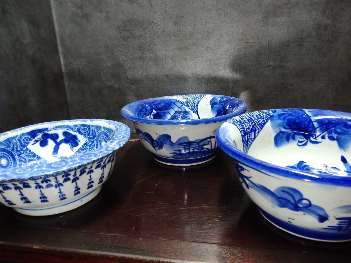 古伊万里 染付 無傷 花唐草 深皿 江戸時代 金直し 完品 |
