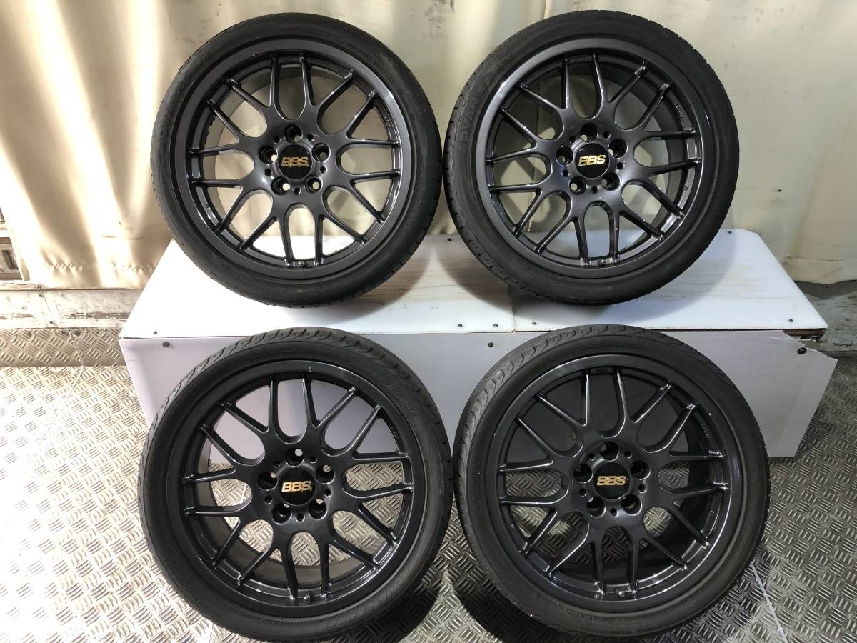 BBS ガンメタ 18インチ 8.0J +30/+32 PCD114.3 5H ガリキズなし【F:225/40ZR18 R:245/35ZR18】ADVAN SPORT タイヤ付4本セット！_1
