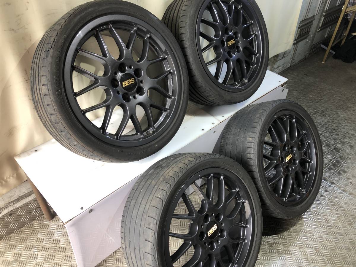 BBS ガンメタ 18インチ 8.0J +30/+32 PCD114.3 5H ガリキズなし【F:225/40ZR18 R:245/35ZR18】ADVAN SPORT タイヤ付4本セット！_2