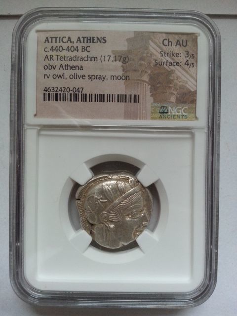 古代ギリシャ アテネ アッティカ テトラドラクマ銀貨 BC 440-404 ChAU4