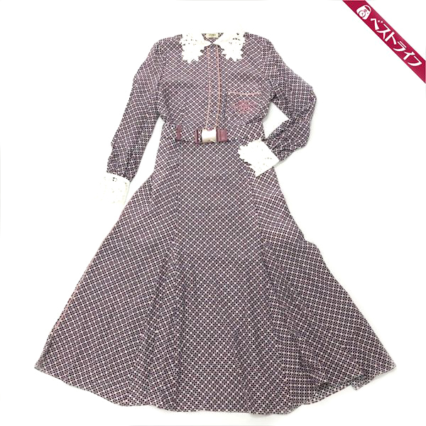 フェンディ シルクマキシワンピース総ドットフラワー柄 ガチャベルト レース襟 ピンク系 It36 003 ワンピース ロング 売買されたオークション情報 Yahooの商品情報をアーカイブ公開 オークファン Aucfan Com