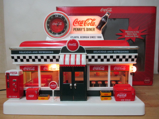 コカ・コーラデザインミニチュアダイナーハウス　ジオラマレストラン　時計、照明付き ♪コカ・コーラ DINER MINIATURE HOUSE ダイナーハウス ジオラマ 時計