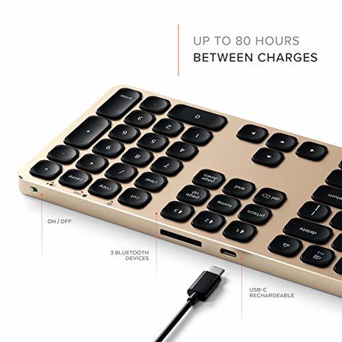Satechi アルミニウム Bluetooth ワイヤレス キーボード テンキー付き３台マルチペアリング (Mac US配列， ゴールド)