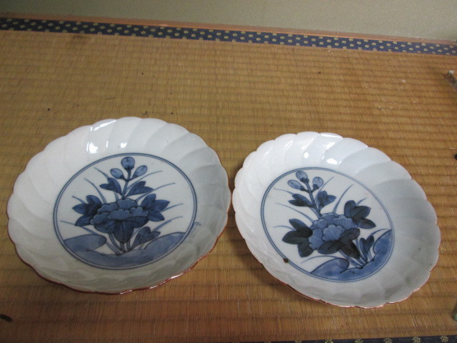 古伊万里 微塵唐草図 染付 なます皿 輪花 松文様 中皿 古伊万里染付