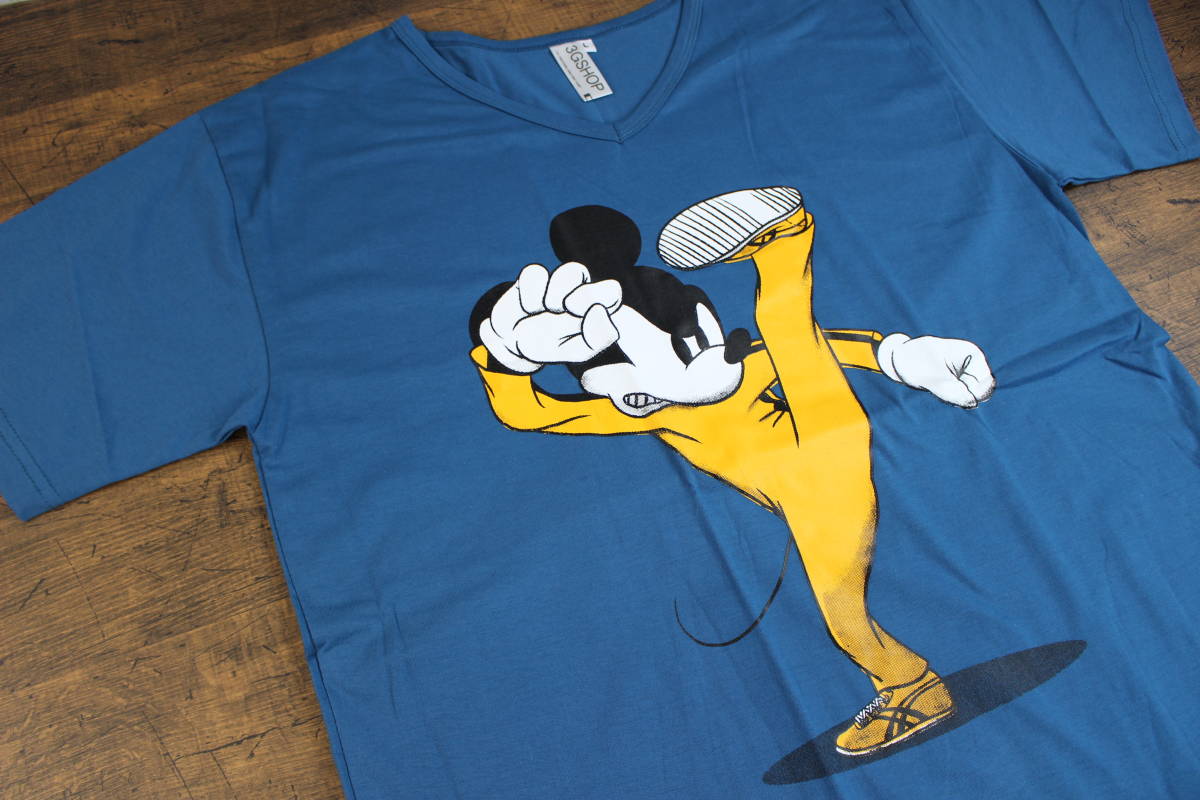 ミッキーマウス ブルースリー カンフー 蹴り パロディ Vネック Tシャツ Lサイズ コットン100 ブルー 青 Blue イラスト キャラクター 売買されたオークション情報 Yahooの商品情報をアーカイブ公開 オークファン Aucfan Com