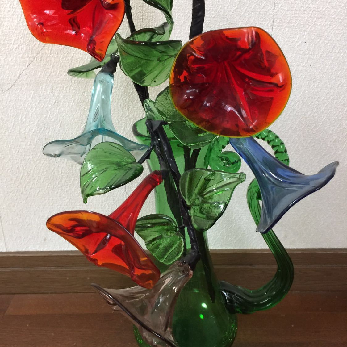 ガラス　朝顔　置物　夏小物　琉球ガラス　硝子　花　沖縄　手作り 昭和レトロ 琉球ガラス細工工芸 オブジェ 朝顔 アサガオ 置物 2026年