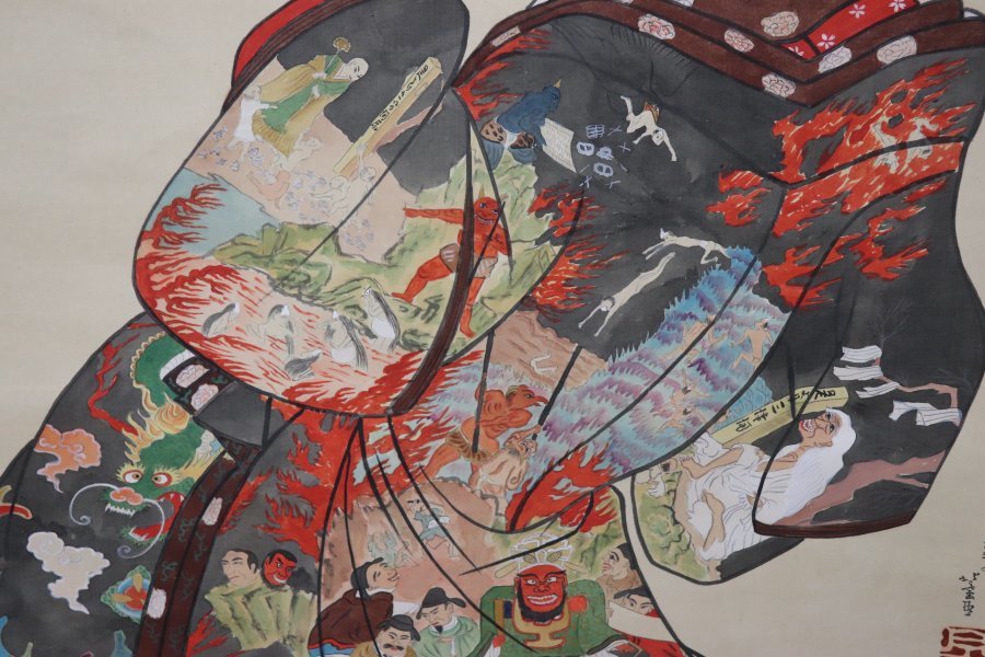 花魁（おいらん）美人画　浮世絵　古画　下図　絹本　掛軸 おめでとうございます 浮世絵、花魁(おいらん）です。