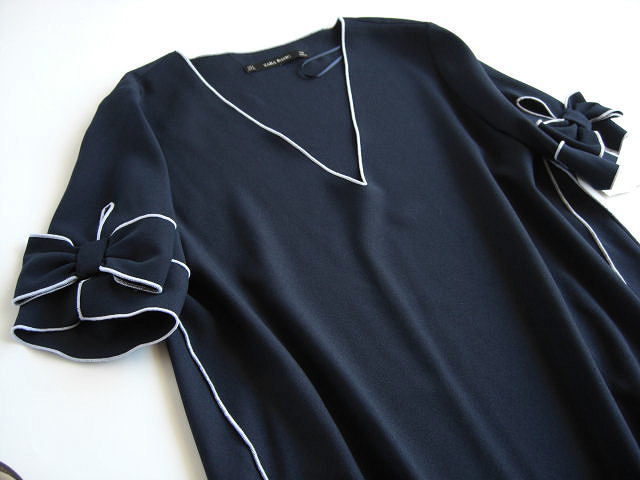 ザラベーシックzara Basicパイピングデザインリボンワンピースバイカラー配色lサイズネイビー ワンピース 売買されたオークション情報 Yahooの商品情報をアーカイブ公開 オークファン Aucfan Com