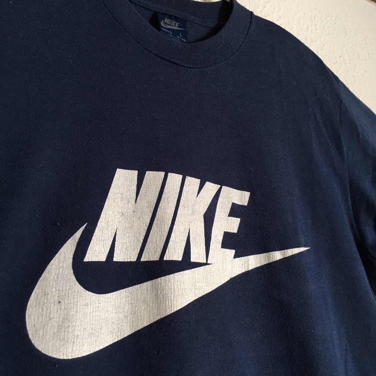 100円～♪ 80s NIKE VINTAGE Tシャツ 紺タグ USA製 SWOOSH ロゴ 