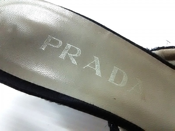 プラダ PRADA ミュール 35 化学繊維 黒 レディース 靴 サンダル プラダ レディース 35mm＊送込 wedge ダークブラウン×グリーン