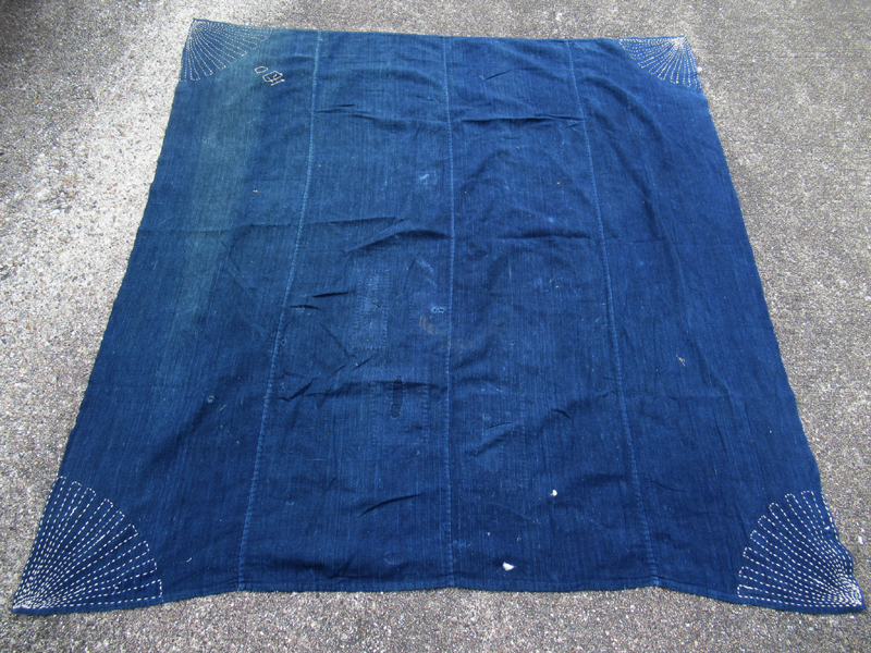 336 古布 藍染 木綿 風呂敷 刺し子 4幅 ふとん皮 Cotton natural