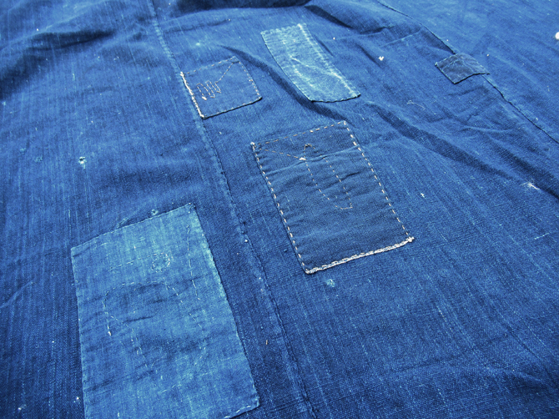 336 古布 藍染 木綿 風呂敷 刺し子 4幅 ふとん皮 Cotton natural