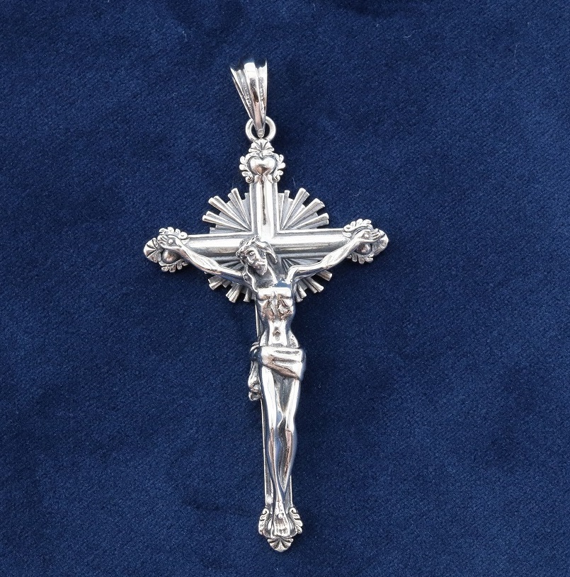 【E-412】新品 ロザリオ 十字架 クロス シルバー 925 ペンダントトップ チャーム メンズ レディース SILVER 925 ネックレス ペンダント