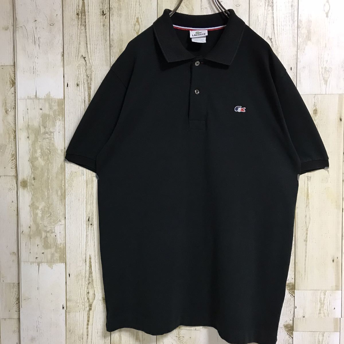 LACOSTE ラコステ ポロシャツ 半袖シャツ 6 ブラック トリコロール 