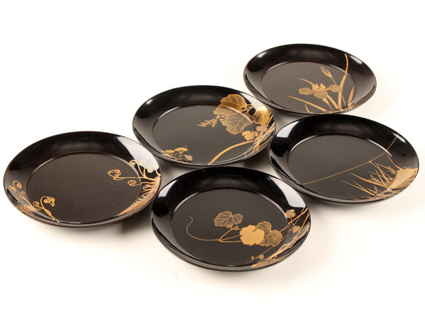 木地金蒔絵 銘々盆 花蒔絵 二十客 皿 茶道具 美術品・アンティーク
