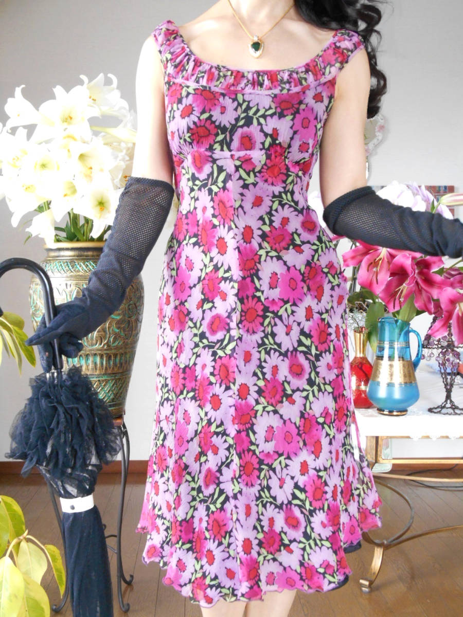 アメリカ製*ANNA SUI*66,950円 柔らかシルクシフォンクレープの華やか  