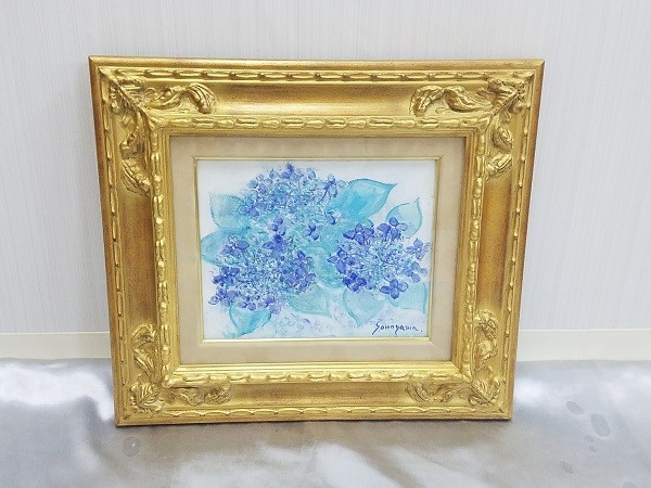 名作！園山幹生 作家「がく紫陽花」 絵画 油絵 花 2001年/平成13年