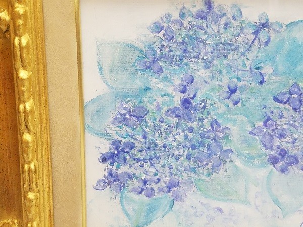 名作！園山幹生 作家「がく紫陽花」 絵画 油絵 花 2001年/平成13年