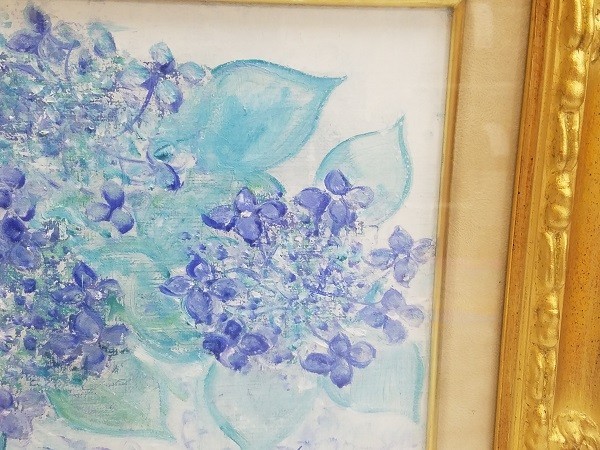 名作！園山幹生 作家「がく紫陽花」 絵画 油絵 花 2001年/平成13年