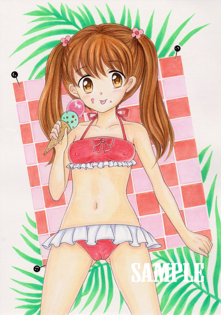 手描きイラスト☆綾瀬花日 水着とアイス☆12歳。(手描きイラスト