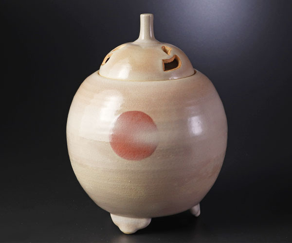 古美味】十二代坂高麗左衛門(熊峰)造 萩焼陶彩景日月図香炉 茶道具