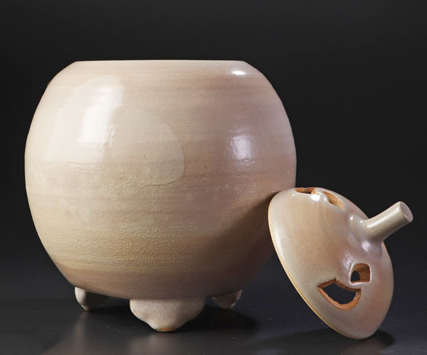 古美味】十二代坂高麗左衛門(熊峰)造 萩焼陶彩景日月図香炉 茶道具