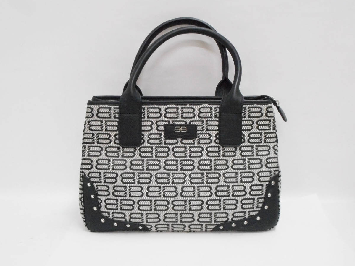 BALENCIAGA バレンシアガ ロゴ BB柄 キャンバス×レザー スタッズ